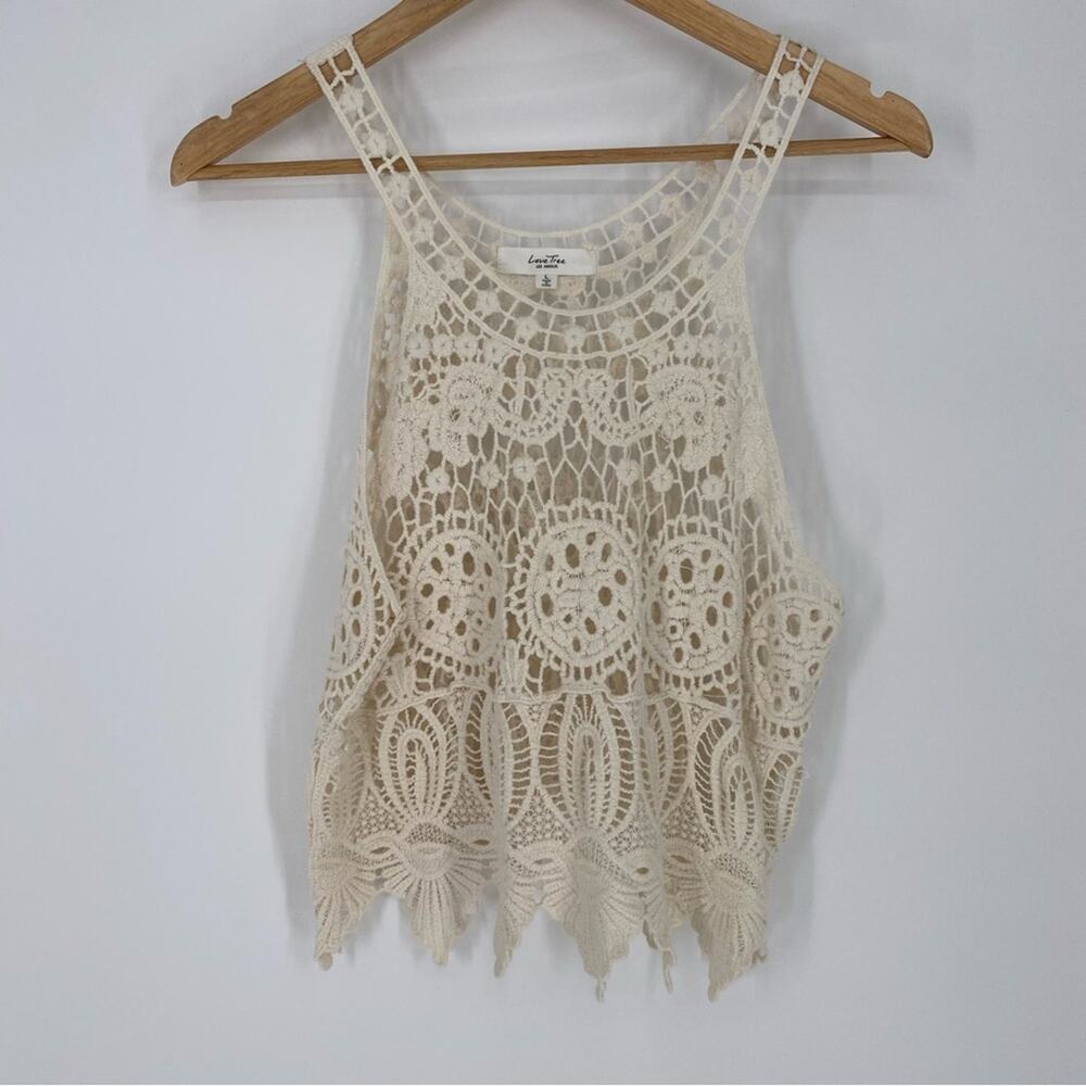 Love Tree Crochet Cropped Lace Tank Top Bohemian Romantic Festival Hippie L